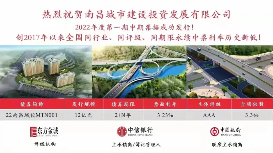 2022首战得胜！南昌城投集团成功刊行12亿元中期单据